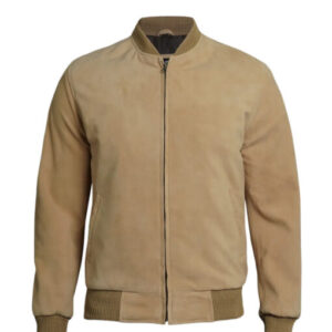 Men’s Camel Brown Suede Bomber Jacket