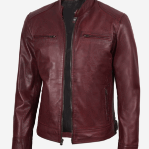 Men’s Burgundy Biker Style Leather Jacket