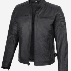 Mens Matte Black Biker Style Leather Jacket